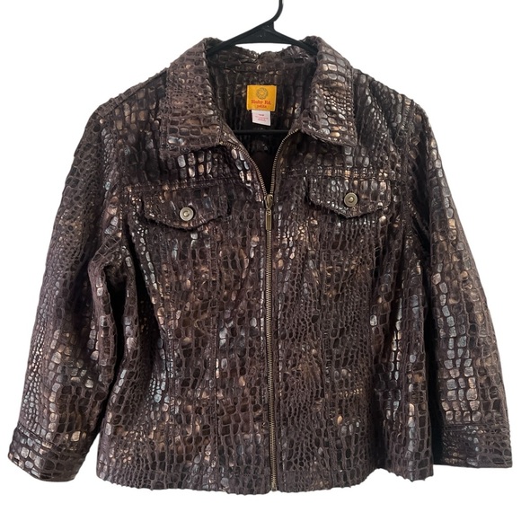 Ruby Rd soft brown animal print zip up jacket - Picture 1 of 6